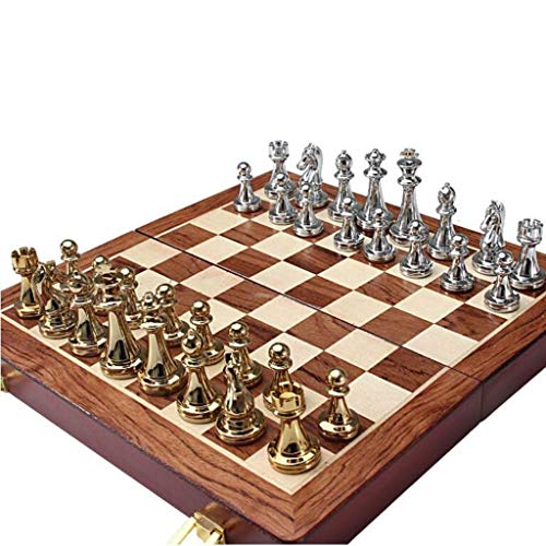 Schachspiel, Schachspiel, Geschenk, Metall, glänzend, golden und silberfarben, Schachfiguren, solides Holz, klappbares Schachbrett, hochwertiges professionelles Schachspiel-Set, Schachbrettspiel von ZEBEYE