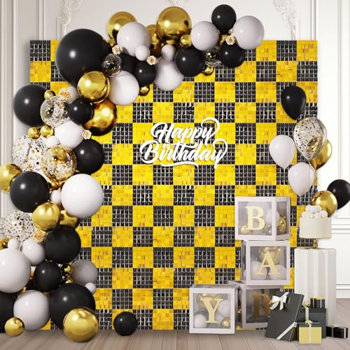 12 Stück schwarz gold schimmernde Wandhintergründe, quadratische Pailletten-Fotohintergründe, Glitzer-Wandhintergrund für Geburtstage, Hochzeiten, Weihnachten, Verlobungen, Neujahrsparty-Dekor (90 x 12 Stück schwarz gold schimmernde Wandhintergründe, quadratische Pailletten-Fotohintergründe, Glitzer-Wandhintergrund für Geburtstage, Hochzeiten, Weihnachten, Verlobungen, Neujahrsparty-Dekor (90 x von ZEBMOON