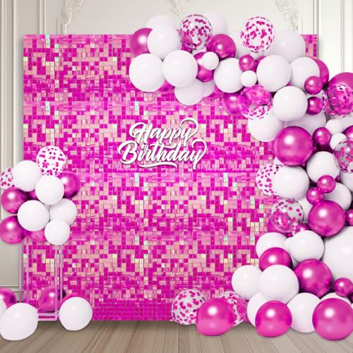 24 Stück bunte rosa schimmernde Wandhintergründe, quadratische Pailletten-Fotohintergründe, Glitzer-Wandhintergrund für Geburtstage, Hochzeiten, Abschlussfeiern, Verlobungen von ZEBMOON