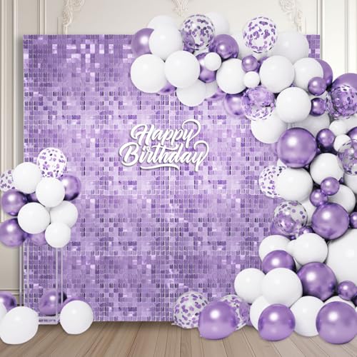 24 Stück hellviolette schimmernde Wandhintergründe, quadratische Pailletten-Fotohintergründe, Glitzer-Wandhintergrund für Geburtstage, Hochzeiten, Abschlussfeiern, Verlobungen von ZEBMOON