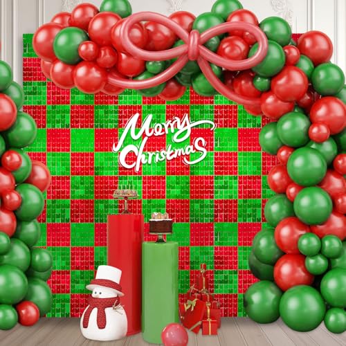 24 Stück rot grün schimmernde Wandhintergründe, weihnachtliche quadratische Pailletten-Fotohintergründe, Glitzer-Wandhintergrund für Geburtstage, Hochzeiten, Weihnachten, Verlobungen von ZEBMOON