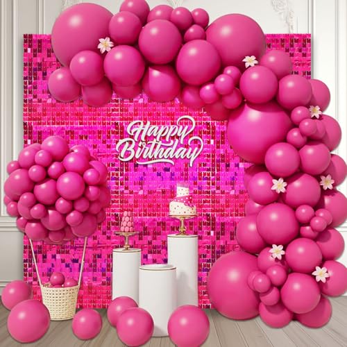 36 Stück Hot Pink schimmernde Wandhintergründe, Laser-Quadrat-Pailletten-Foto-Hintergründe, Glitzer-Wandhintergrund für Geburtstage, Hochzeiten, Halloween, Verlobungen, Disco Junggesellinnenabschiede von ZEBMOON