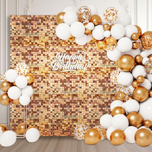 48 Stück Champagner schimmernde Wandhintergründe, Laser-Quadrat-Pailletten-Foto-Hintergründe, Glitzer-Wandhintergrund für Geburtstage, Hochzeiten, Halloween, Verlobungen, Disco von ZEBMOON