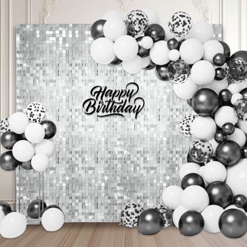 48 Stück silberner schimmernder Wandhintergrund, quadratische Pailletten-Fotohintergründe, Glitzer-Wandhintergrund für Geburtstage, Hochzeiten, Weihnachten, Verlobungen von ZEBMOON