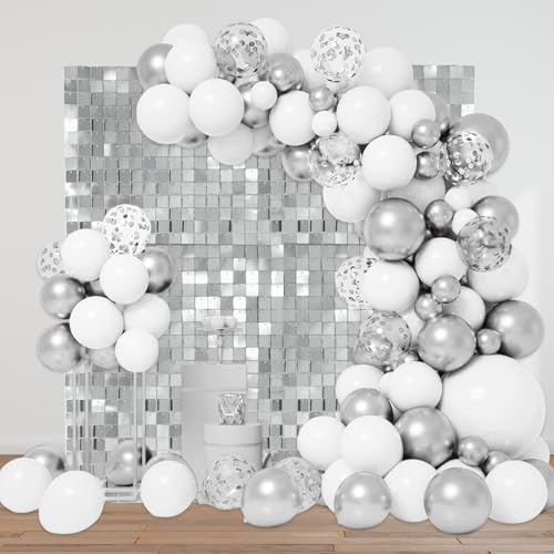 Schimmernder Wandhintergrund, quadratisch, silberfarbene Pailletten, Foto-Hintergründe, Glitzer-Wandhintergrund für Geburtstage, Hochzeiten, Abschlussfeiern, Verlobungen, Babypartys Schimmernder Wandhintergrund, quadratisch, silberfarbene Pailletten, Foto-Hintergründe, Glitzer-Wandhintergrund für Geburtstage, Hochzeiten, Abschlussfeiern, Verlobungen, Babypartys von ZEBMOON