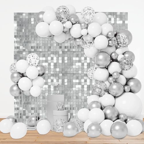 Schimmernder Wandhintergrund, quadratisch, silberfarbene Pailletten-Hintergründe, Glitzer-Wandhintergrund für Geburtstage, Hochzeiten, Abschlussfeiern, Verlobungen, Disco-Bachelorette-Party-Dekoration Schimmernder Wandhintergrund, quadratisch, silberfarbene Pailletten-Hintergründe, Glitzer-Wandhintergrund für Geburtstage, Hochzeiten, Abschlussfeiern, Verlobungen, Disco-Bachelorette-Party-Dekoration von ZEBMOON