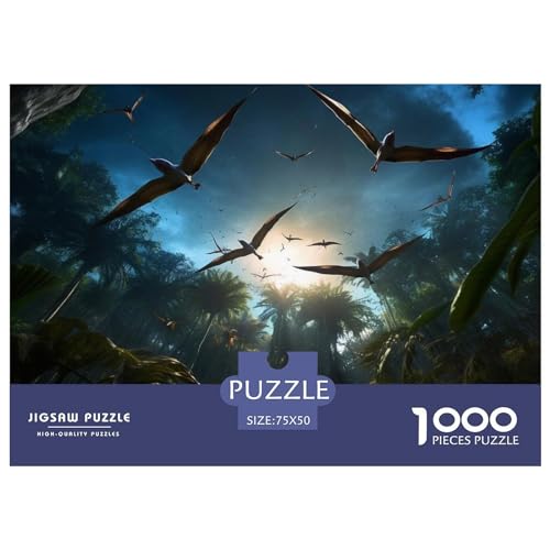 1000 Stück Puzzle im prähistorischen Dinosaurier-Fantasy-Stil für Erwachsene und Kinder, kreatives rechteckiges Puzzle, Holzpuzzle, lustiges Lernspielzeug, 1000 Stück (75 x 50 cm) von ZEBWAY