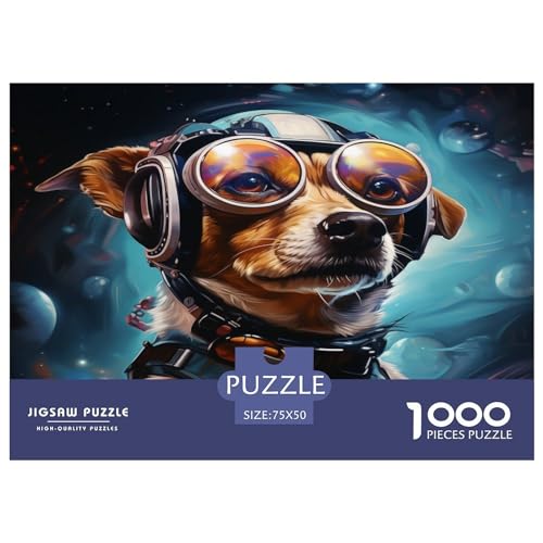 1000 Stück Sonnenbrillen-Hund-Puzzle für Erwachsene und Kinder, kreatives rechteckiges Puzzle, Holzpuzzle, lustiges Lernspielzeug, 1000 Stück (75 x 50 cm) von ZEBWAY