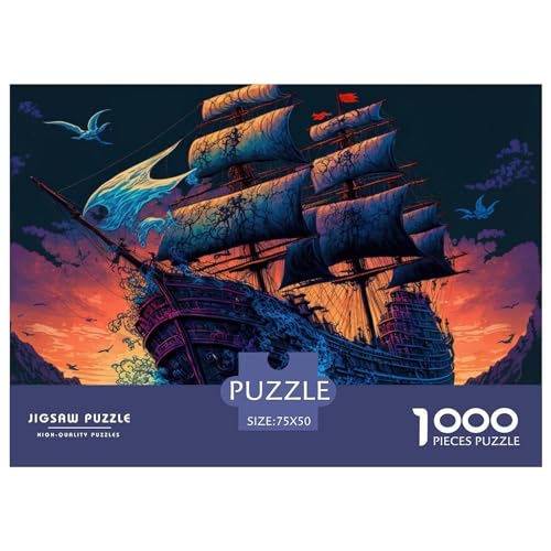 1000 Teile Piratenboot-Puzzle für Erwachsene, Intellektuelles Spiel, Puzzle-Spielzeug für Kinder, 1000 Teile (75 x 50 cm) von ZEBWAY
