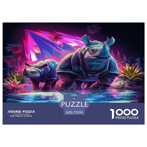 1000 Teile Puzzle für Erwachsene, Neon-Nashorn-Puzzlesets für Familien, Holzpuzzles, Brain Challenge Puzzle, 1000 Teile (75 x 50 cm) von ZEBWAY