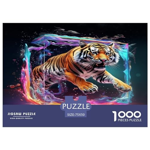 1000 Teile Puzzle für Erwachsene, Neon-Tiger-Puzzlesets für Familien, Holzpuzzles, Brain Challenge Puzzle, 1000 Teile (75 x 50 cm) von ZEBWAY