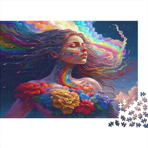 1000 Teile Regenbogengeist-Puzzle für Erwachsene und Kinder, kreatives rechteckiges Puzzle, Holzpuzzle, lustiges Lernspielzeug, 1000 Teile (75 x 50 cm) von ZEBWAY