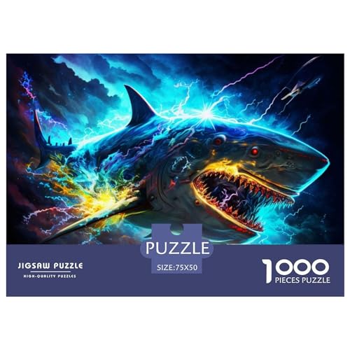 1000 Teile Roboter-Hai-Puzzle für Erwachsene und Kinder, kreatives rechteckiges Puzzle, Holzpuzzle, lustiges Lernspielzeug, 1000 Teile (75 x 50 cm) von ZEBWAY