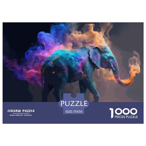 1000 Teile Tier-Elefant-Puzzle für Erwachsene und Kinder, kreatives rechteckiges Puzzle, Holzpuzzle, lustiges Lernspielzeug, 1000 Teile (75 x 50 cm) von ZEBWAY