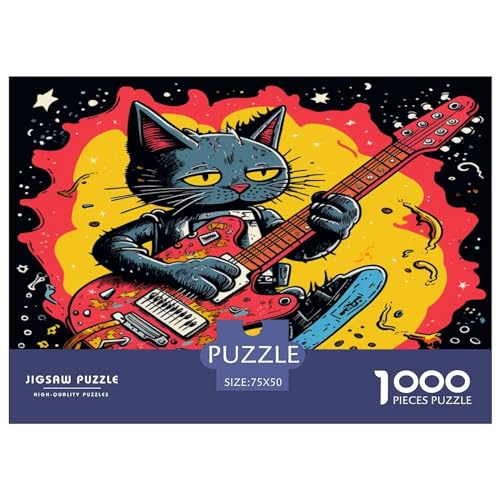1000 Teile kreative Puzzles, Cartoon-Katze, Gitarre, Puzzle, rechteckiges Puzzle, Lernspielzeug, Geschenk für Kinder und Erwachsene, 1000 Stück (75 x 50 cm) von ZEBWAY