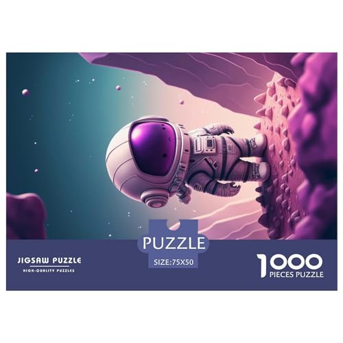 1000-teiliges Puzzle, Cartoon-Astronauten-Puzzle für Erwachsene, Holzpuzzle, Lernspiel für Erwachsene, Kind, 1000 Teile (75 x 50 cm) von ZEBWAY