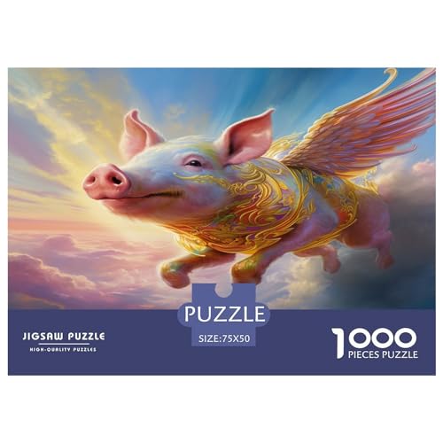 1000-teiliges Puzzle, Fliegenschwein, für Erwachsene, Kinder, Holzpuzzle, Lernspielzeug, 1000 Teile (75 x 50 cm) von ZEBWAY