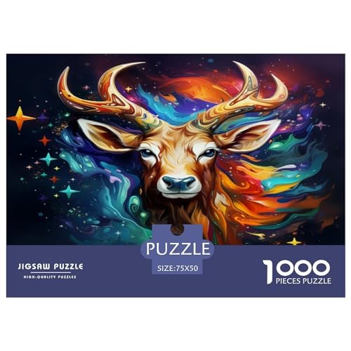 1000-teiliges Puzzle, Kunst-Hirsch für Erwachsene, Kinder, Holzpuzzle, Lernspielzeug, 1000 Teile (75 x 50 cm) von ZEBWAY