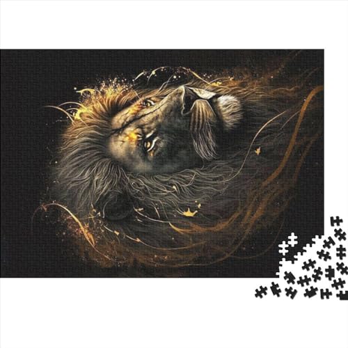 1000-teiliges Puzzle, Schwarz-Gold-Löwe-Puzzle für Erwachsene, Holzpuzzle, Lernspiel für Erwachsene, Kind, 1000 Teile (75 x 50 cm) von ZEBWAY