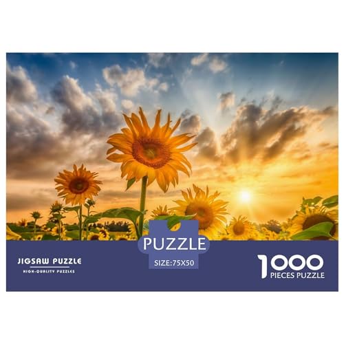 1000-teiliges Puzzle, Sonnenblumen im Sonnenuntergang, Puzzle für Erwachsene, Holzpuzzle, Lernspiel für Erwachsene, Kinder, 1000 Teile (75 x 50 cm) von ZEBWAY
