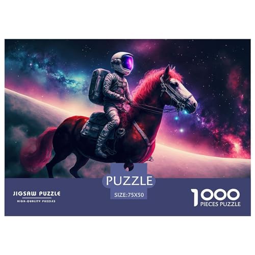 1000-teiliges Puzzle, Weltraumforschungspferd für Erwachsene und Kinder, Holzpuzzle, Lernspielzeug, 1000 Teile (75 x 50 cm) von ZEBWAY