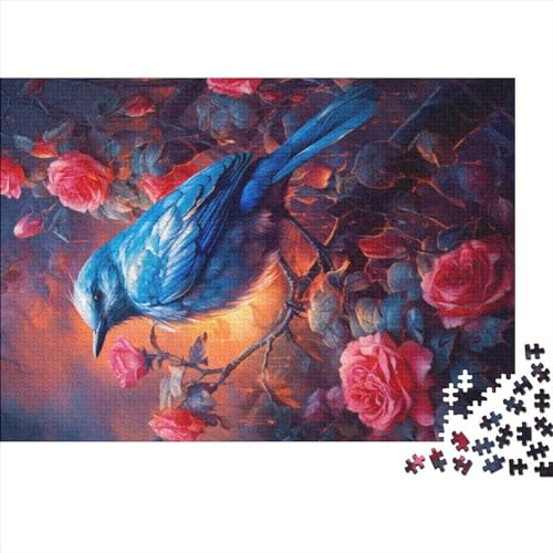 1000-teiliges Puzzle, niedlicher Kleiner Blauer Vogel für Erwachsene, Kinder, Holzpuzzle, Lernspielzeug, 1000 Teile (75 x 50 cm) von ZEBWAY