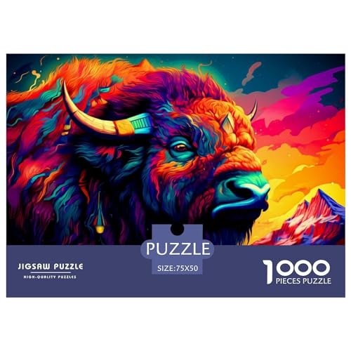 1000-teiliges Puzzle Bison für Erwachsene Kinder Holzpuzzle Lernspielzeug 1000 Teile (75 x 50 cm) von ZEBWAY
