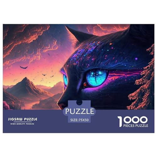 1000-teiliges Puzzle für Erwachsene, Landschaftskatzengeschenke, kreative rechteckige Puzzles, Holzpuzzle 1000 Teile (75 x 50 cm) von ZEBWAY