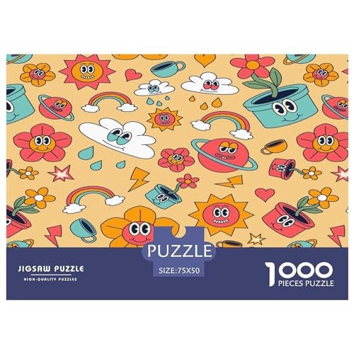 1000-teiliges rechteckiges Puzzle für Erwachsene, lustiges Muster, kreatives Puzzle-Herausforderungsspielzeug, Puzzle für Erwachsene und Kinder, 1000 Teile (75 x 50 cm) von ZEBWAY