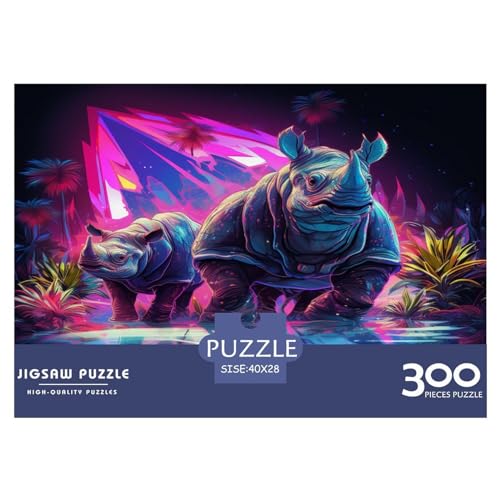 300 Stück Neon-Nashorn-Puzzle für Erwachsene und Kinder, kreatives rechteckiges Puzzle, Holzpuzzle, lustiges Lernspielzeug, 300 Stück (40 x 28 cm) von ZEBWAY