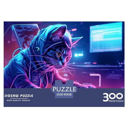 300 Teile kreative Puzzles Punk Cat Rapper DJ Geschenk Puzzles rechteckiges Puzzlespielzeug für Erwachsene 300 Teile (40 x 28 cm) von ZEBWAY