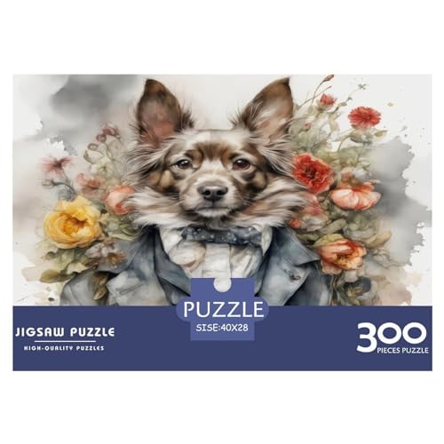 300-teiliges Blumen-Hund-Puzzle für Erwachsene und Kinder, kreatives rechteckiges Puzzle, Holzpuzzle, lustiges Lernspielzeug, 300 Stück (40 x 28 cm) von ZEBWAY