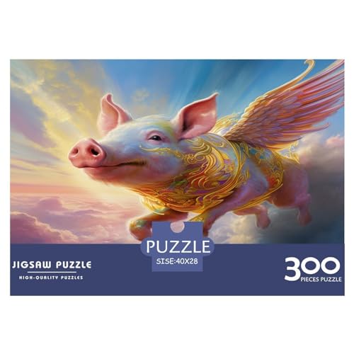 300-teiliges rechteckiges Puzzle für Erwachsene, Fliegenschwein, kreative Puzzle-Herausforderung, Spielzeugpuzzle für Erwachsene und Kinder, 300 Teile (40 x 28 cm) von ZEBWAY