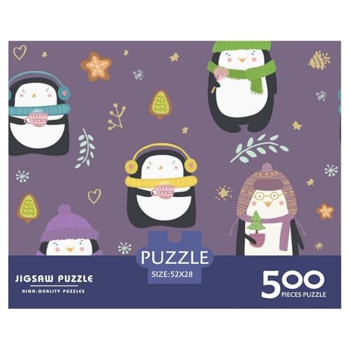 500 Teile Cartoon-Pinguin-Puzzle für Erwachsene und Kinder, kreatives rechteckiges Puzzle, Holzpuzzle, lustiges Lernspielzeug, 500 Teile (52 x 38 cm) von ZEBWAY