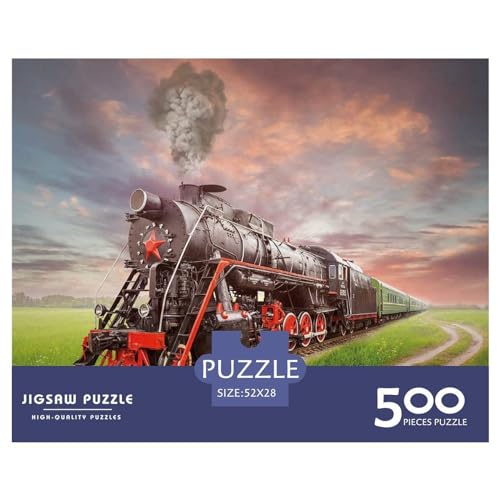 500 Teile Dampflokomotive-Puzzle für Erwachsene und Kinder, kreatives rechteckiges Puzzle, Holzpuzzle, lustiges Lernspielzeug, 500 Teile (52 x 38 cm) von ZEBWAY