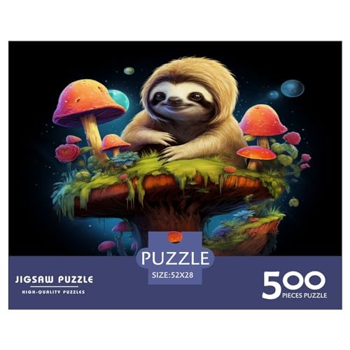 500 Teile Kreatives Puzzle, Faultier-Pilz-Puzzle, Rechteckiges Puzzle, Lernspielzeug, Geschenk für Kinder und Erwachsene, 500 Stück (52 x 38 cm) von ZEBWAY