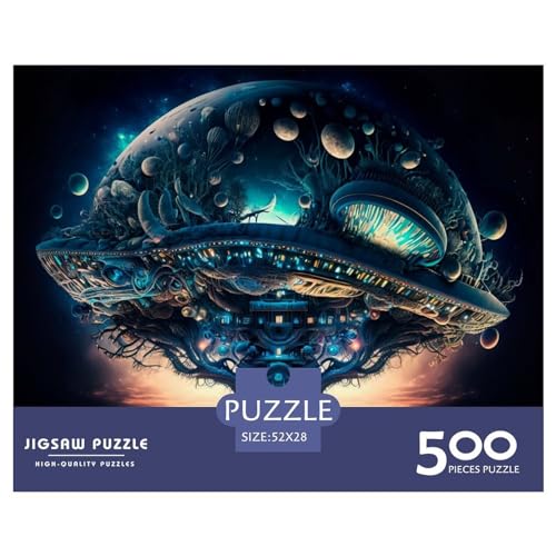 500 Teile Puzzle für Erwachsene, Alien-Raumschiff über Puzzle-Sets für Familien, Holzpuzzles, Brain Challenge Puzzle, 500 Teile (52 x 38 cm) von ZEBWAY