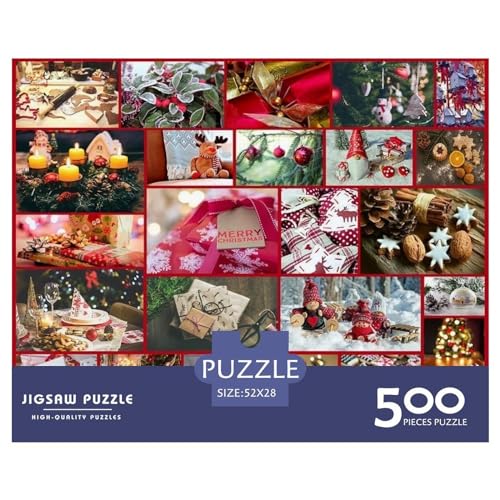 500 Teile Puzzle für Erwachsene Frohe Weihnachten Puzzlesets für Familien Holzpuzzles Brain Challenge Puzzle 500 Teile (52 x 38 cm) von ZEBWAY