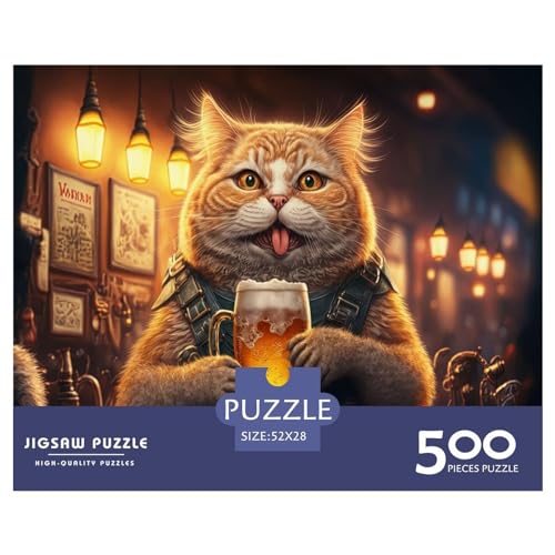 500 Teile Puzzle für Erwachsene Lustige Katzenbier-Puzzlesets für Familien Holzpuzzles Gehirn-Herausforderungspuzzle 500 Teile (52 x 38 cm) von ZEBWAY