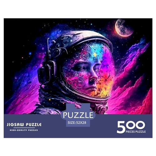 500 Teile Puzzles Astronaut Bunte Holzpuzzles Anspruchsvolles Spiel Quadratische Puzzles für Erwachsene und Kinder 500 Teile (52 x 38 cm) von ZEBWAY