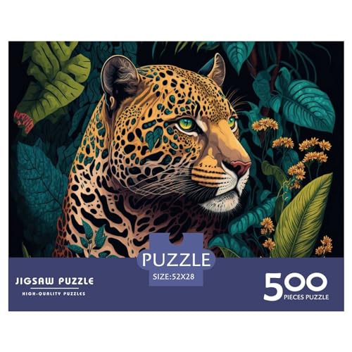 500 Teile kreative Puzzles, Leoparden-Tier-Geschenk-Puzzles, rechteckiges Puzzle-Spielzeug für Erwachsene, 500 Stück (52 x 38 cm) von ZEBWAY