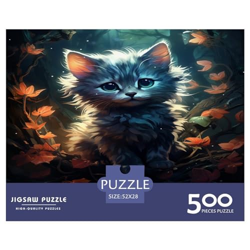 500 Teile süßes Katzenpuzzle für Erwachsene und Kinder, kreatives rechteckiges Puzzle, Holzpuzzle, lustiges Lernspielzeug, 500 Teile (52 x 38 cm) von ZEBWAY