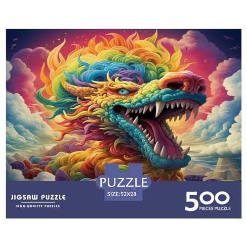500-teiliges Puzzle, Kunst-Drachen-Puzzle für Erwachsene, Holzpuzzle, Lernspiel für Erwachsene und Kinder, 500 Teile (52 x 38 cm) von ZEBWAY