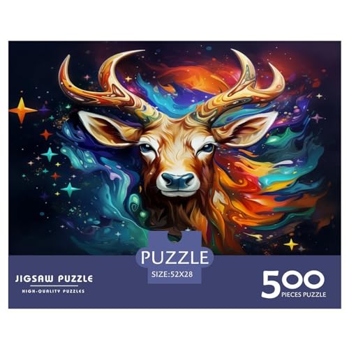 500-teiliges Puzzle, Kunst-Hirsch für Erwachsene, Kinder, Holzpuzzle, Lernspielzeug, 500 Teile (52 x 38 cm) von ZEBWAY