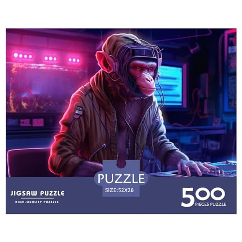 500-teiliges Puzzle für Erwachsene, Punk-AFFE-DJ, Holzpuzzle, Familienunterhaltungsspielzeug, 500 Teile (52 x 38 cm) von ZEBWAY