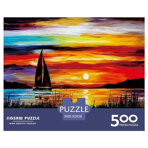500-teiliges Puzzle für Erwachsene, Sonnenaufgang, Segelboot, Geschenke, kreative rechteckige Puzzles, Holzpuzzle 500 Teile (52 x 38 cm) von ZEBWAY