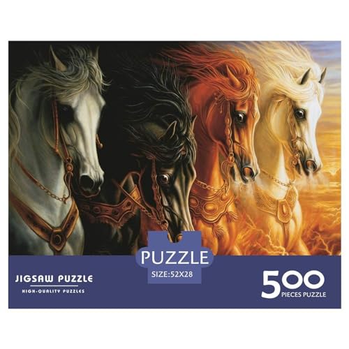 500-teiliges Puzzle für Erwachsene, Vier Pferde, Geschenke, kreative rechteckige Puzzles, Holzpuzzle 500 Teile (52 x 38 cm) von ZEBWAY