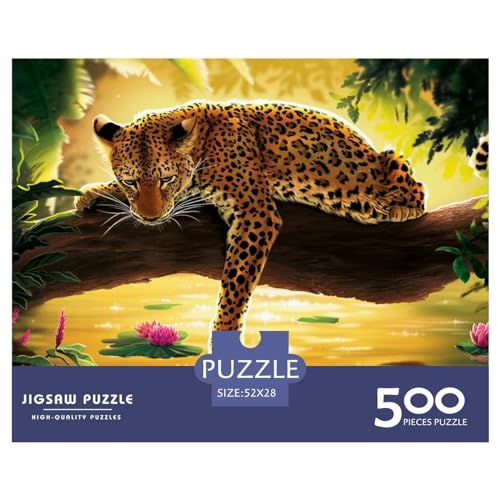 500-teiliges Puzzle für Erwachsene, Zeichnung eines Leoparden, Holzpuzzle, Familienunterhaltungsspielzeug, 500 Teile (52 x 38 cm) von ZEBWAY
