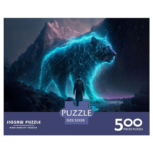 500-teiliges Puzzle für Erwachsene, futuristische Catamount-Geschenke, kreative rechteckige Puzzles, Holzpuzzle 500 Teile (52 x 38 cm) von ZEBWAY