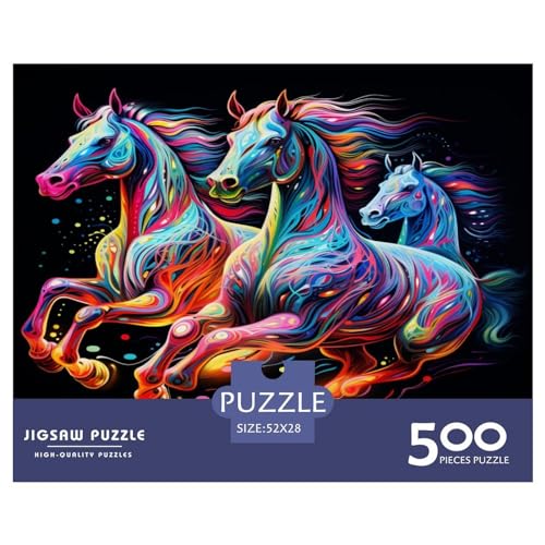 500-teiliges Puzzle für Erwachsene, rennendes Pferd, Puzzle-Sets für die Familie, Holzpuzzle, Gehirn-Herausforderungspuzzle, 500 Teile (52 x 38 cm) von ZEBWAY